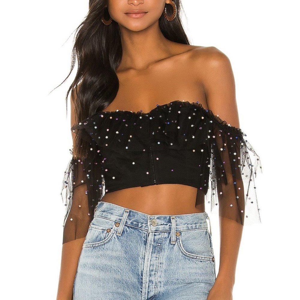 Camila Coelho Suza Black Multi Dot Crop Top
